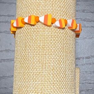 Handcrafted candy corn theme beaded bracelet
